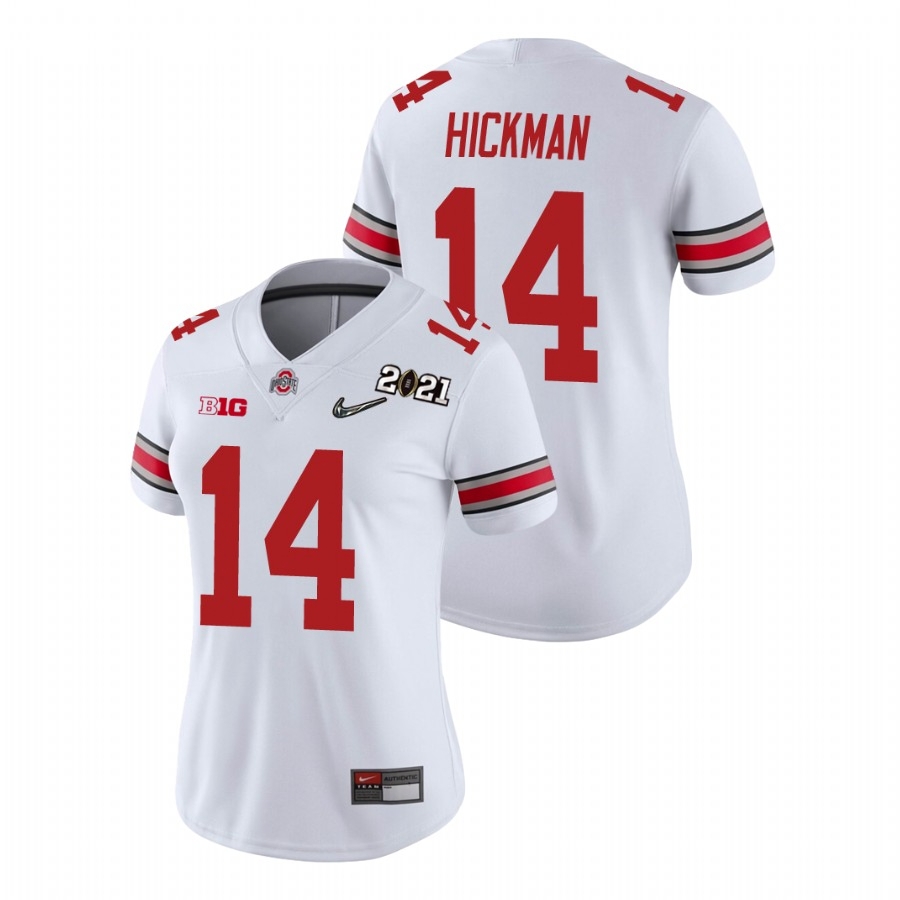 Ohio State Buckeyes Women's NCAA Ronnie Hickman #14 White Champions 2021 National College Football Jersey TLV1449GP